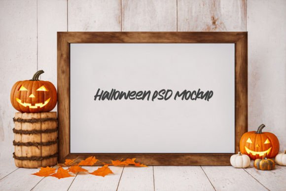 Download Halloween Frame PSD Mockup with Pumpkins - Psd mockup Collection