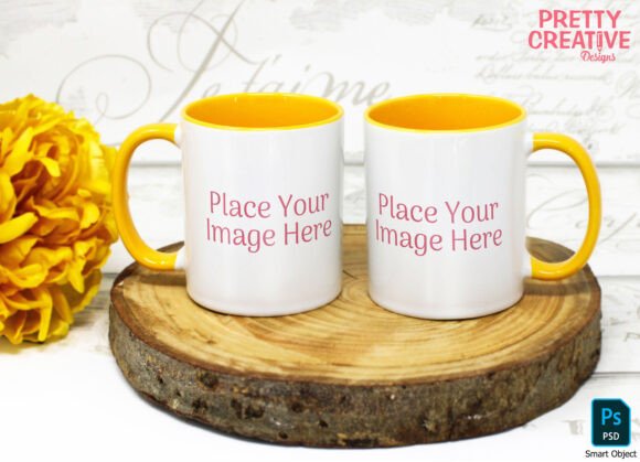 Download Yellow Handle Twin Mug Smart PSD Mockup - Psd mockup Collection